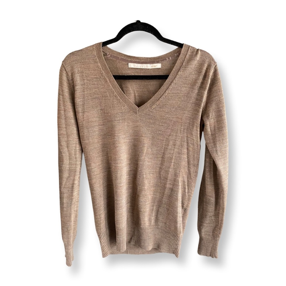 Tan Long Sleeved V- Neck Sweater